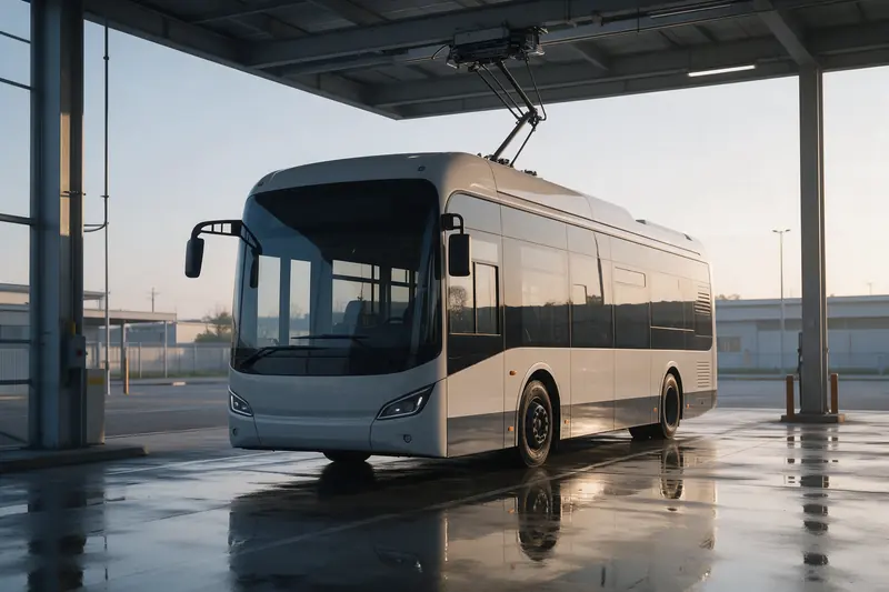 Autobuz electric urban parcat în autobază